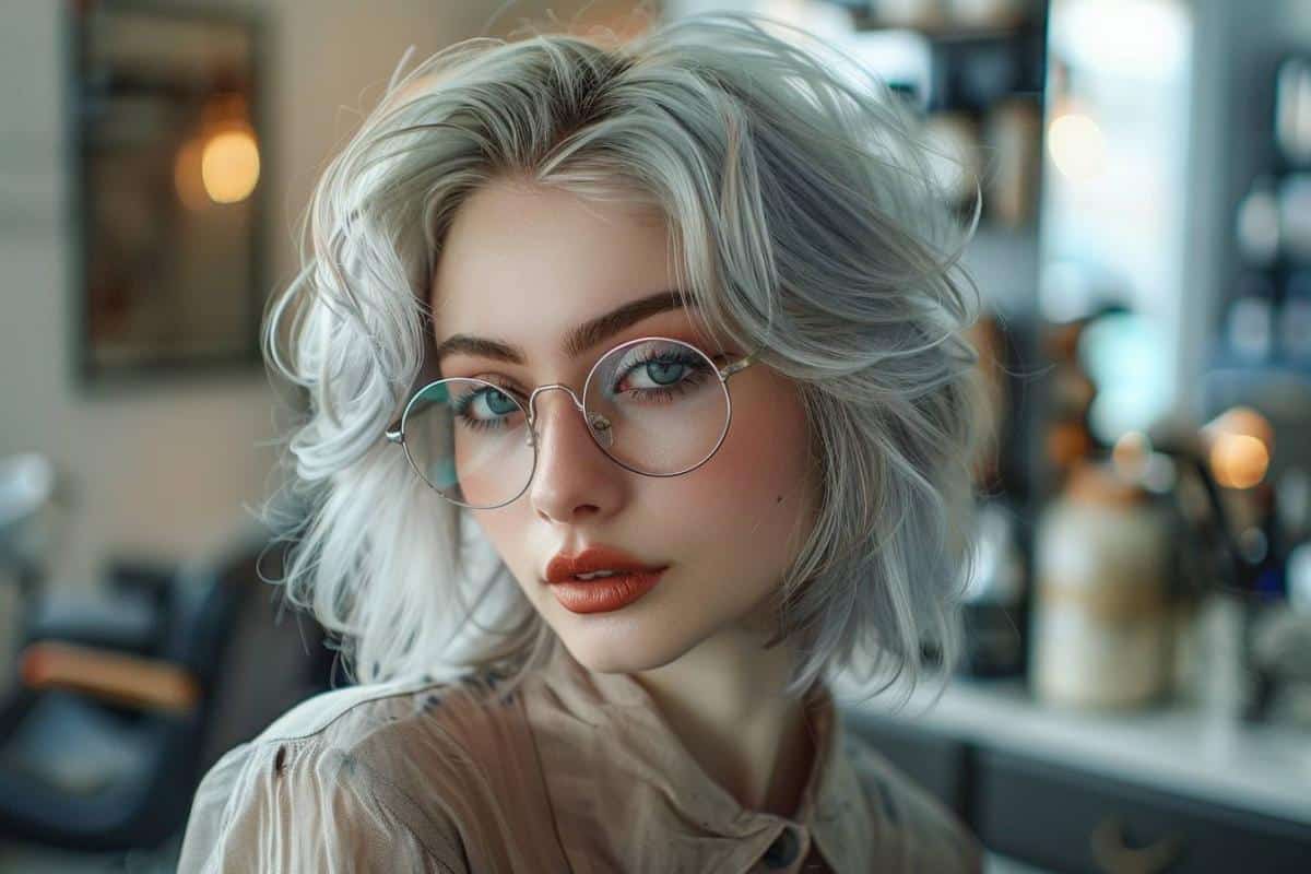 Idées stylées de coupe de cheveux pour femme de 65 ans avec lunettes